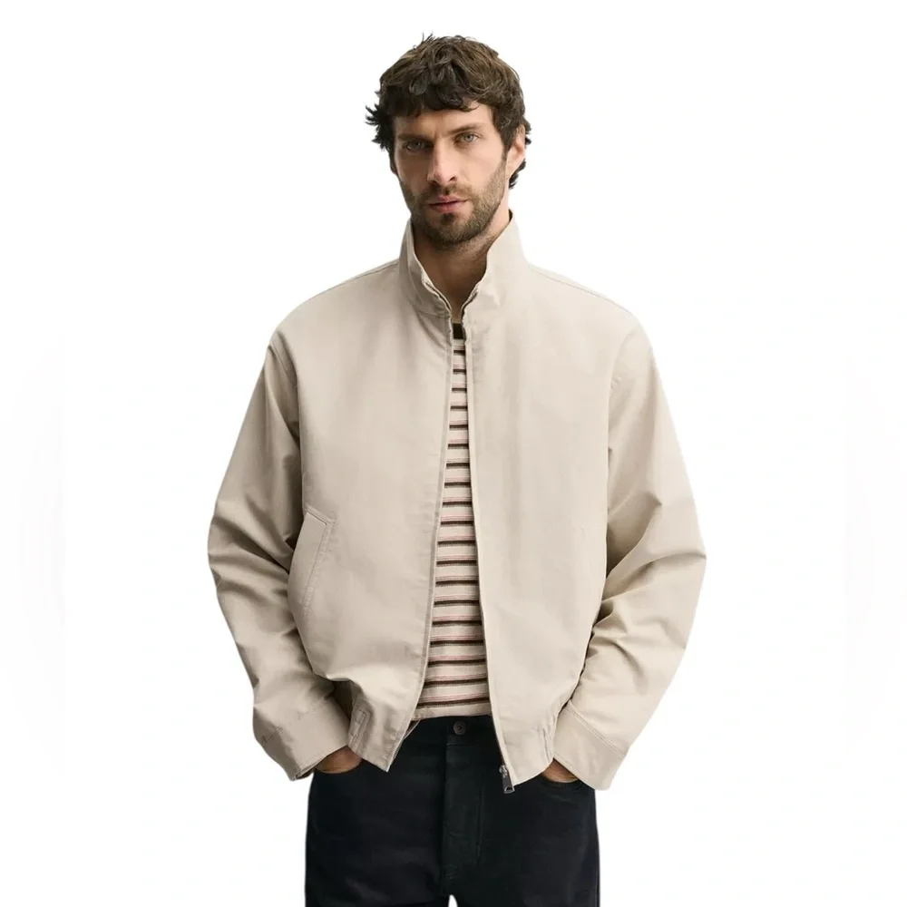 Zara - NWT Men’s Stone Zip Front Jacket Neutral Lightweight Sz M - Picture 1 of 11